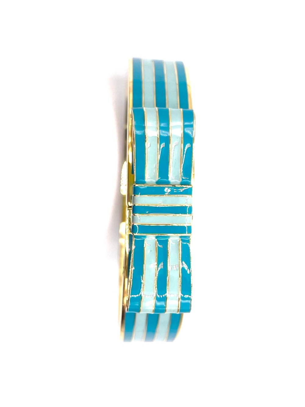 Coach Teal and Cream Striped Bow Clasp Bangle